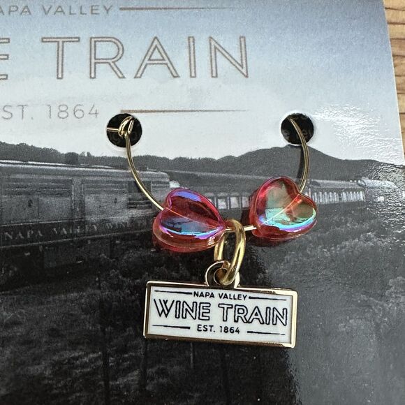 Napa Valley Wine Train Wine Glass Charms Set of 2 Hearts Pink Gold Drink Markers - Picture 4 of 7